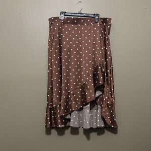 Torrid Chocolate Asymmetrical Skirt with Ivory Dots